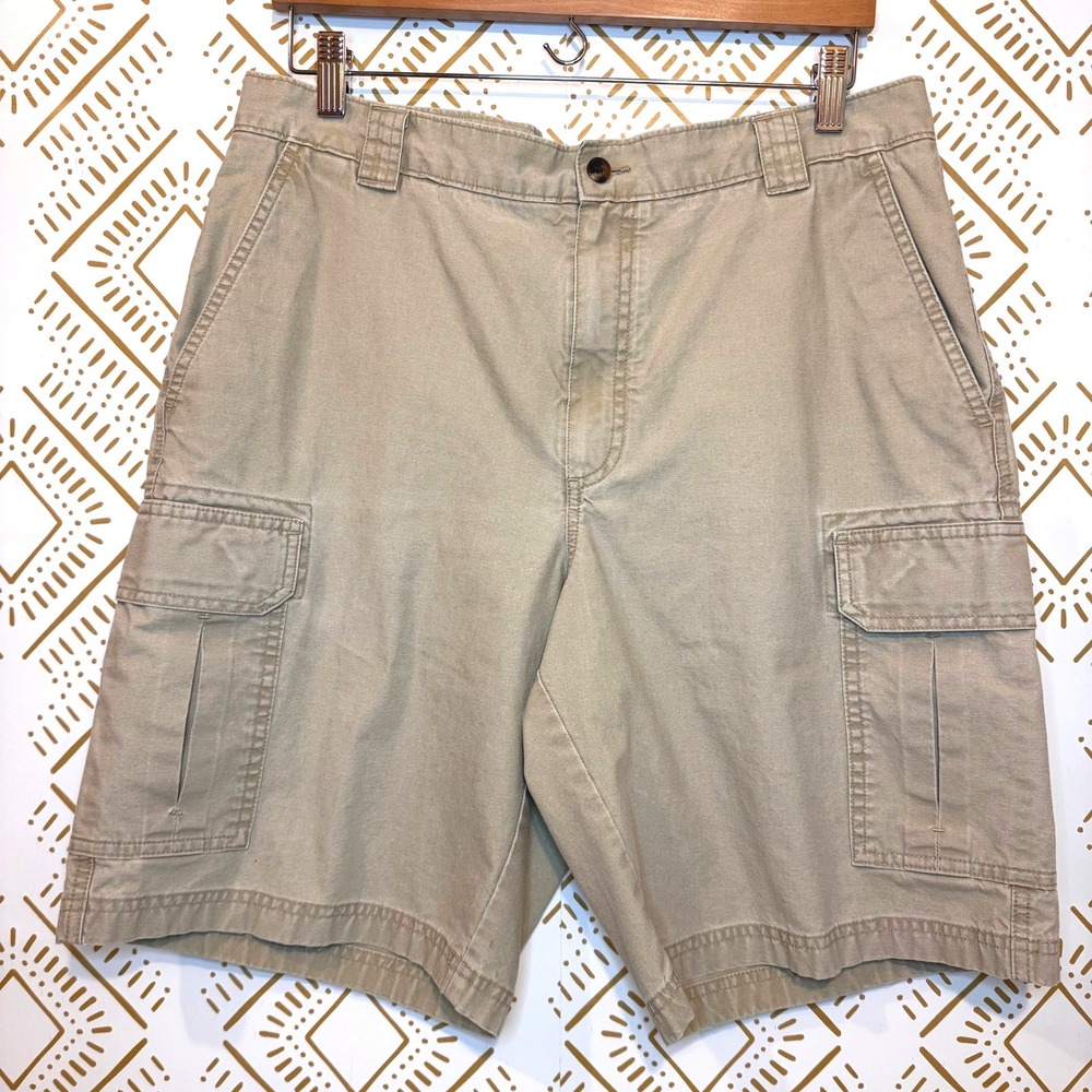 Vintage LLBean Natural Fit Mens Cargo Shorts Khaki Size 34 Cotton Summer Outdoor